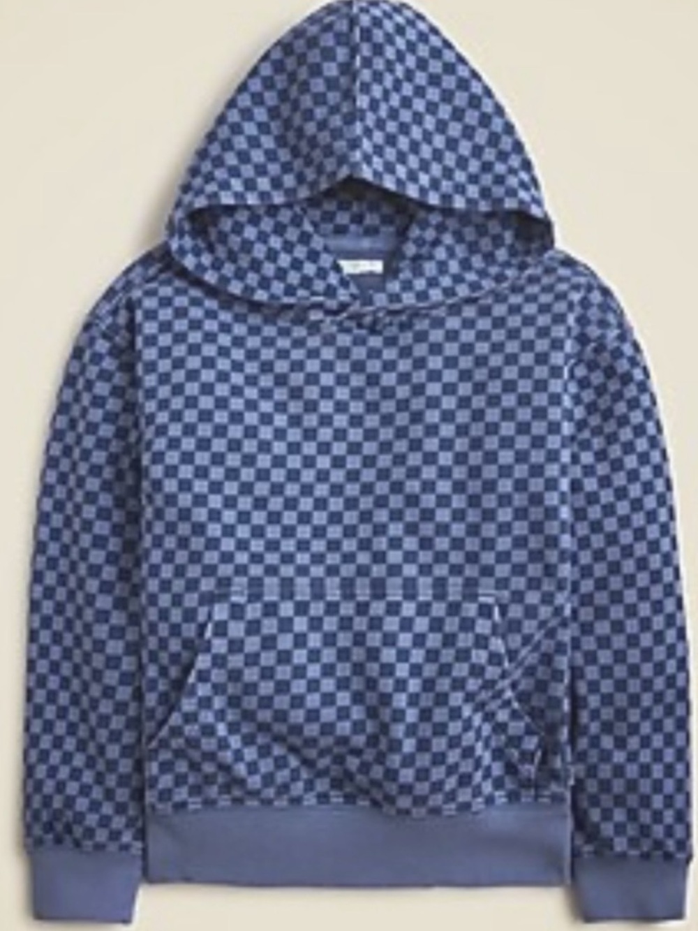 J. Crew KID by Crewcuts garment-dyed hoodie navy blue checkerboard print Size XL
